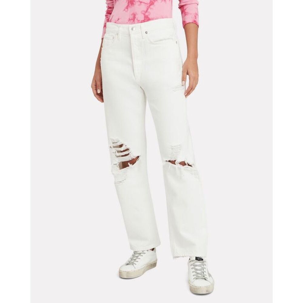 Agolde White Distressed Boyfriend Jeans